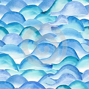 Abstract beautiful bright graphic artistic tender wonderful transparent summer blue waves pattern watercolor hand sketc