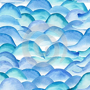 Abstract beautiful bright graphic artistic tender wonderful transparent summer blue waves pattern watercolor hand sketch