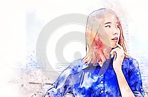 Abstract beautiful business woman smile portrait watercolor illustration painting background.