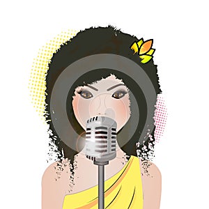Abstract beautiful girl singing and retro microphone