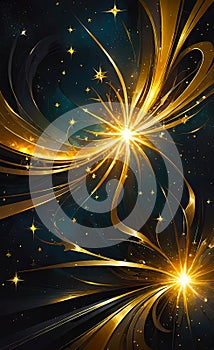 Abstract beautiful golden background with stars, glow and bokeh, background for smartphone and advertising