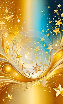 Abstract beautiful golden background with stars, glow and bokeh, background for smartphone and advertising