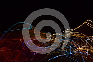 Abstract beautiful light painting photography, waves abstract light on black background