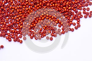 Abstract beautiful orange colors wooden beads on white background
