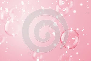 Abstract Beautiful Pink Soap Bubbles Background. Blurred, Celebration, Romantic Love Valentines Theme. Freshness Soap Sud Bubbles