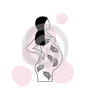 Abstract beautiful pregnant woman in minimal modern one line art style