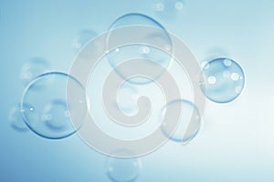 Abstract Beautiful Transparent Blue Soap Bubbles Background. Soap Sud Bubbles Water