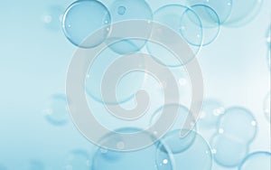 Abstract Beautiful Transparent Blue Soap Bubbles Background. Soap Sud Bubbles Water