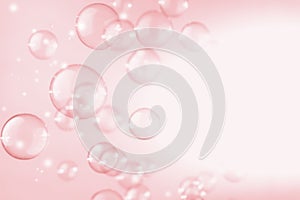 Abstract Beautiful Transparent Pink Soap Bubbles Background with Copy Space. Soap Sud Bubbles Water.