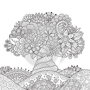 Abstract beautiful tree for design element and adult coloring book page.