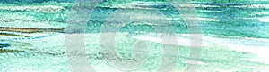 Abstract beautiful watercolor background of blue color. Pure turquoise water surface with white shining sun glimpses. Sea print.