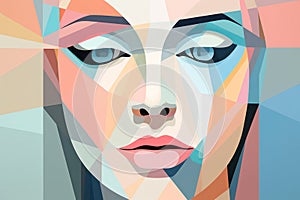 Abstract Beauty: A Colorful Portrait Transformation of a Young Woman with Fashionable Style and Creative Makeup on a