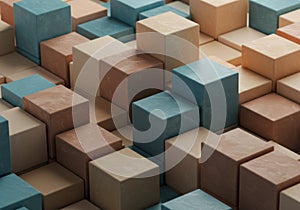 Abstract Beige Brown Blue Cubes 3D Geometric Pattern
