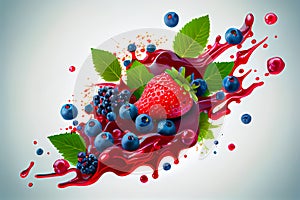 Abstract berry background. Frozen berry explosion blueberry strawberry blackberry. Generative AI
