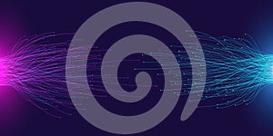 Abstract big data background. Chaotic network nodes, comparing of two databases and analysts charts with lines connected