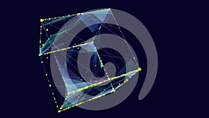 Abstract big data 3D digital cubes connecting in system net. Quantum computing concept on dark background. Artificial