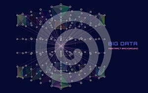 Abstract big data 3D digital cubes connecting in system net. Quantum computing concept on dark background. Blockchain from boxes
