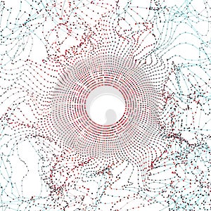 Abstract big data illustration. Particle circle grid glitch and wave. Digital bigdata background