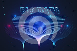 Abstract big data visualization with bright nodes and futuristic network. Technology and cyberspace concept.