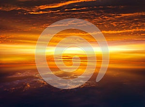 Religion background . Sunset or sunrise with clouds, light rays and other atmospheric effect photo