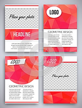 Abstract big set of red triangular geometric design brochure and flyer template, vector illustration