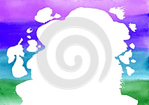 Abstract big white Blots on Watercolor multicolor horizontal lines rainbow textured background. Spring and summer colors