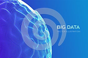 Abstract bigdata science background. Sphere grid wave. Big data innovation technology. Blockchain network analysis. Ai tech