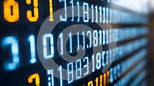 Abstract Binary Code Backdrop Flowing Data Stream in Vibrant Blue and Yellow, Technology Background