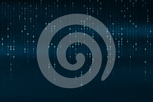 Abstract binary code background. Falling, streaming binary code background.