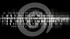Abstract Binary Code Data Stream on Black Background Digital Technology, Programming Cybersecurity Concept