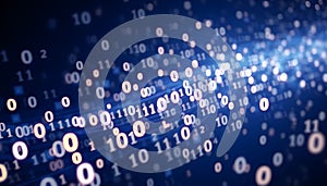 Abstract Binary Code Data Stream on Blue Background