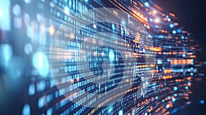 Abstract Binary Code and Digital Light Patterns in Blue and Orange