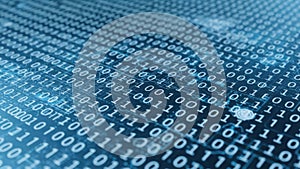 Abstract binary code pattern on dark blue background