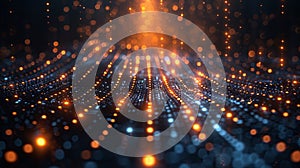 An Abstract Binary Code Pattern Displaying Glowing Orange and Blue Lights