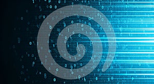 Abstract Binary Code Stream with Blue Light Streaks