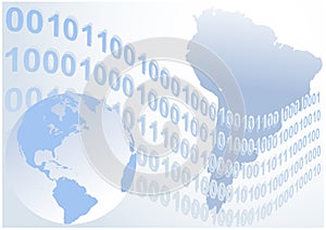 Abstract binary code waves with globe background