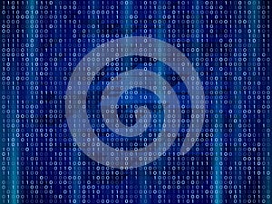 Abstract binary computer code. Digital numbers on a blue background.