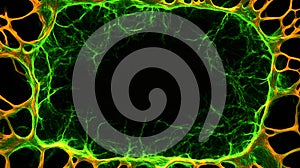 Abstract biological structure, glowing green and orange