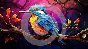 Abstract bird one singel with tree colorful
