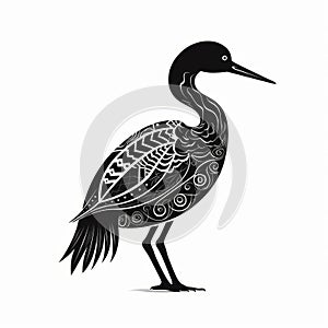 Stylized Duckcore Bird On White Background: Intricate Black And White Illustration photo