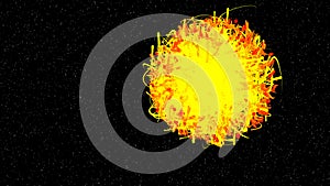 Abstract birth of a new sun planet in a distant galaxy. 3D. 4K. Isolated black background