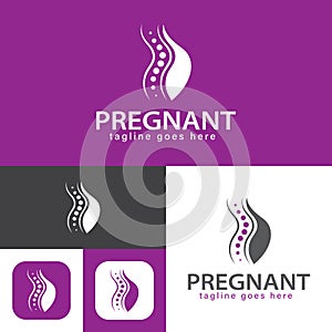 Abstract Birth, pregnancy, family and baby care logo.Minimalistic style.Creative Symbol.Vector illustration.Simple Pregnant woman