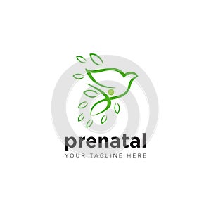 Prenatal logo, abstract bird , leaves vector