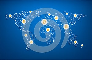 Abstract Bitcoin cryptocurrency wireframe global mesh background