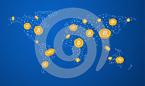 Abstract Bitcoin cryptocurrency wireframe global mesh background