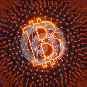 Abstract Bitcoin Sign Built as an Array of Transactions in Blockchain Conceptual 3d Illustration