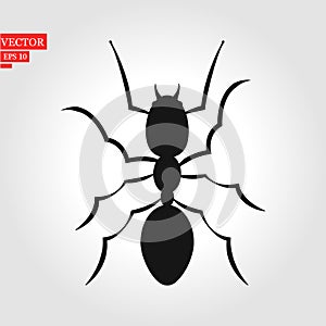 Abstract Black Ant Design. Vector illustration of a black silhouette ant. Isolated white background. Icon insect ant