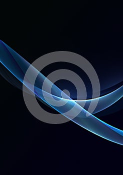 Abstract black background with blue dynamic lines and curves