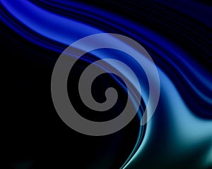 Abstract black background with blue wavy glossy line