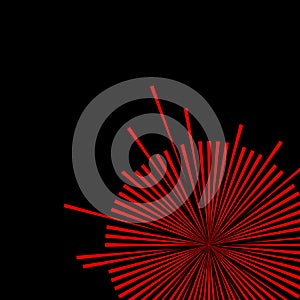 Abstract black background with a circle of red rays.